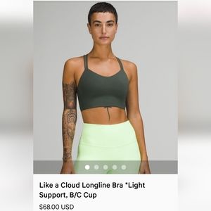 Size 4 Lululemon Like a Cloud Longline Bra